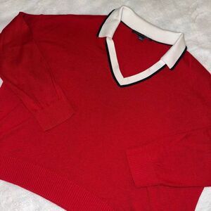 Tommy Hilfiger L Johnny Collar Long Sleeve Womens Sweater Red White Gently Worn
